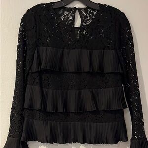 J. Crew black lace and ruffle top